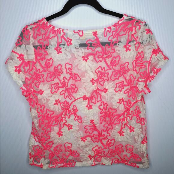 Anthropologie Meadow Rue Top Cherry Blossom Mesh Sheer Medium Barbie Core Pink - Picture 8 of 9